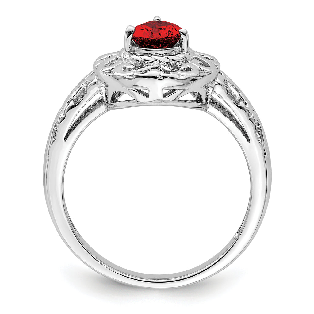 Sterling Silver Rhodium-Plated Plated Garnet Teardrop Ring