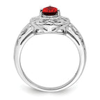 Sterling Silver Rhodium-Plated Plated Garnet Teardrop Ring