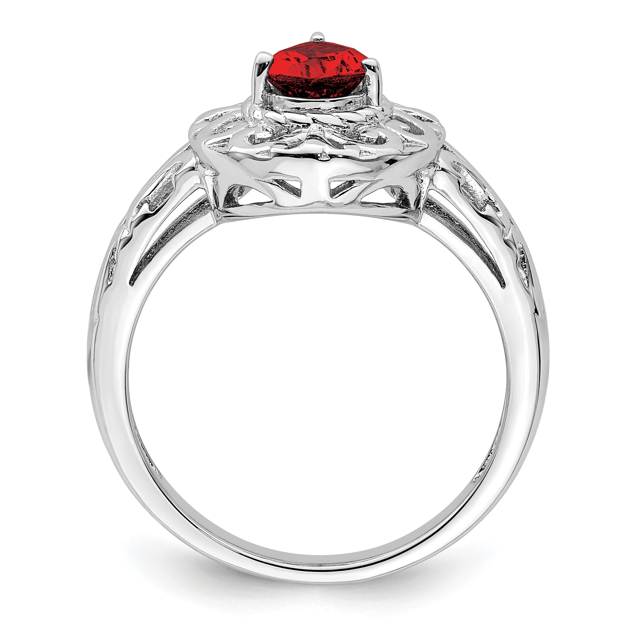 Sterling Silver Rhodium-Plated Plated Garnet Teardrop Ring