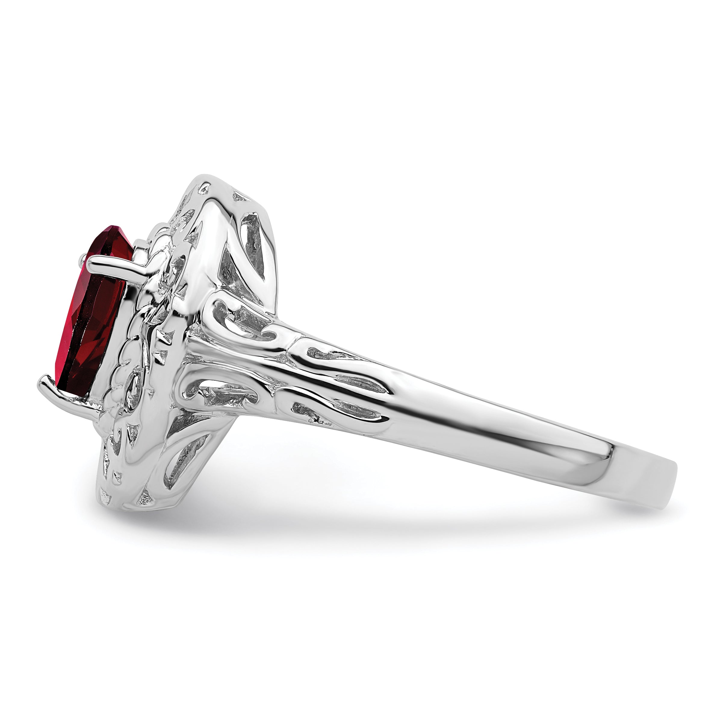 Sterling Silver Rhodium-Plated Plated Garnet Teardrop Ring