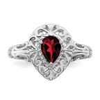 Sterling Silver Rhodium-Plated Plated Garnet Teardrop Ring