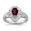 Sterling Silver Rhodium-Plated Plated Garnet Teardrop Ring