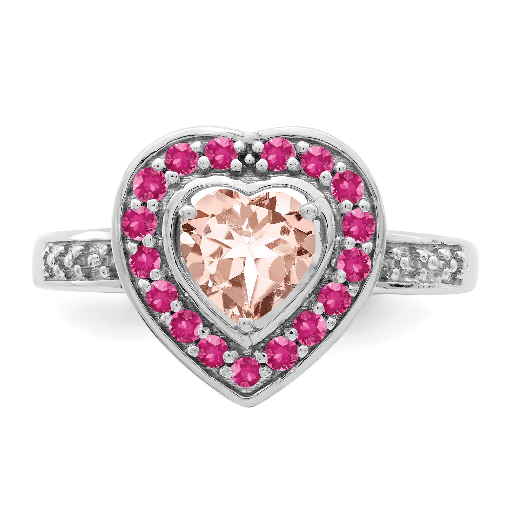 Sterling Silver Rhodium Morganite Heart Ring