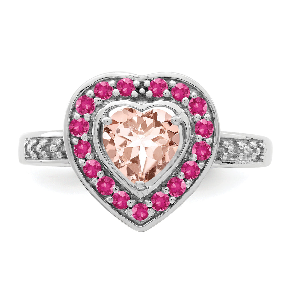 Sterling Silver Rhodium Morganite Heart Ring
