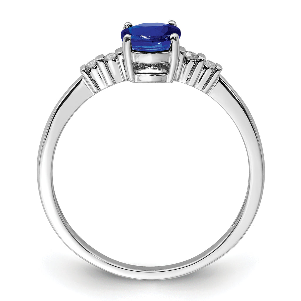 Sterling Silver Rhodium-Plated Plated Diamond & Sapphire Oval Ring