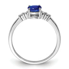 Sterling Silver Rhodium-Plated Plated Diamond & Sapphire Oval Ring