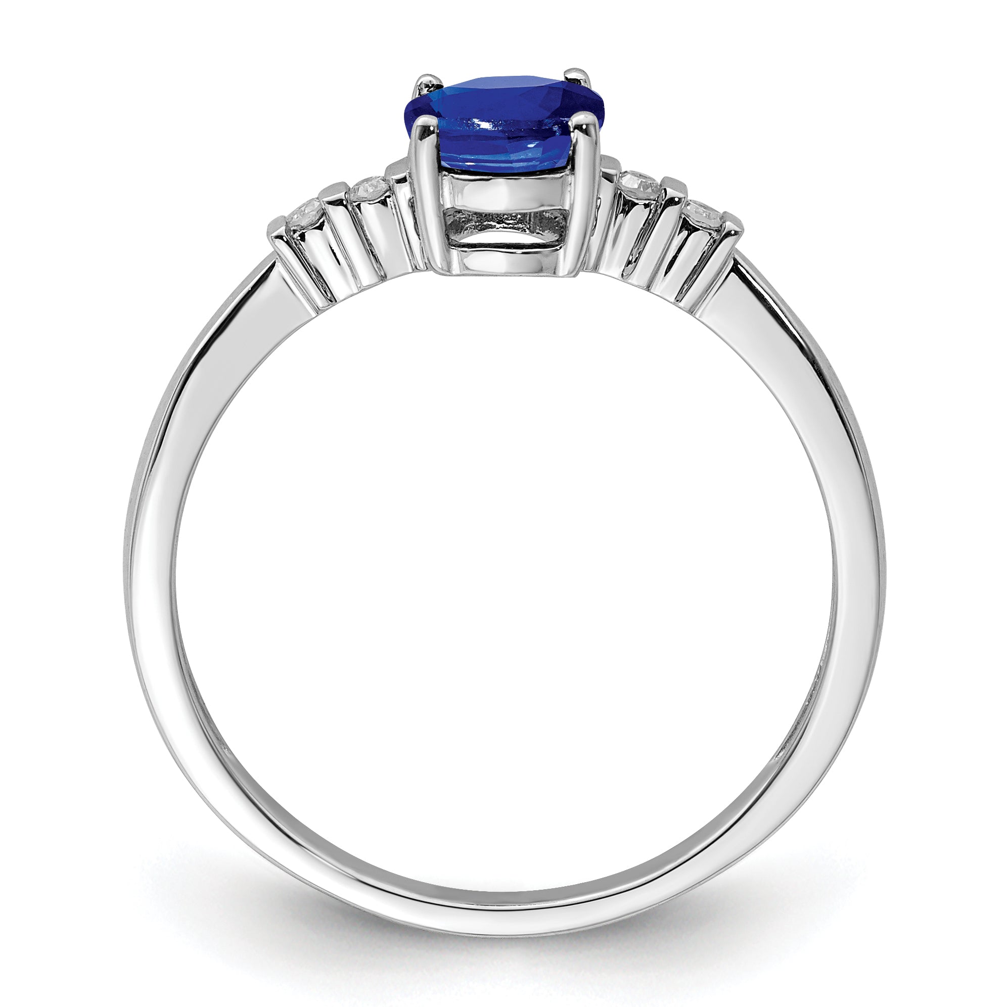 Sterling Silver Rhodium-Plated Plated Diamond & Sapphire Oval Ring