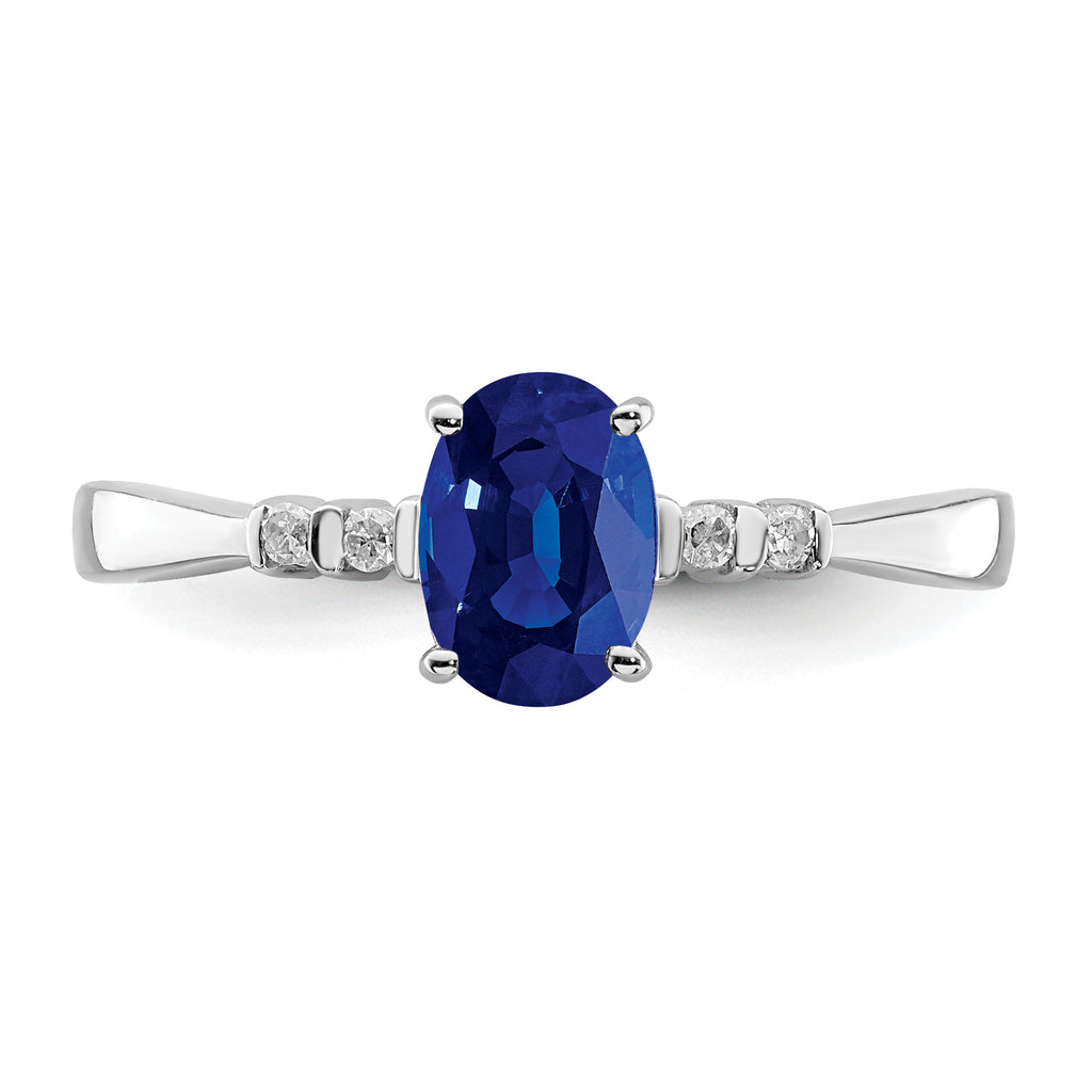 Sterling Silver Rhodium-Plated Plated Diamond & Sapphire Oval Ring