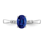 Sterling Silver Rhodium-Plated Plated Diamond & Sapphire Oval Ring
