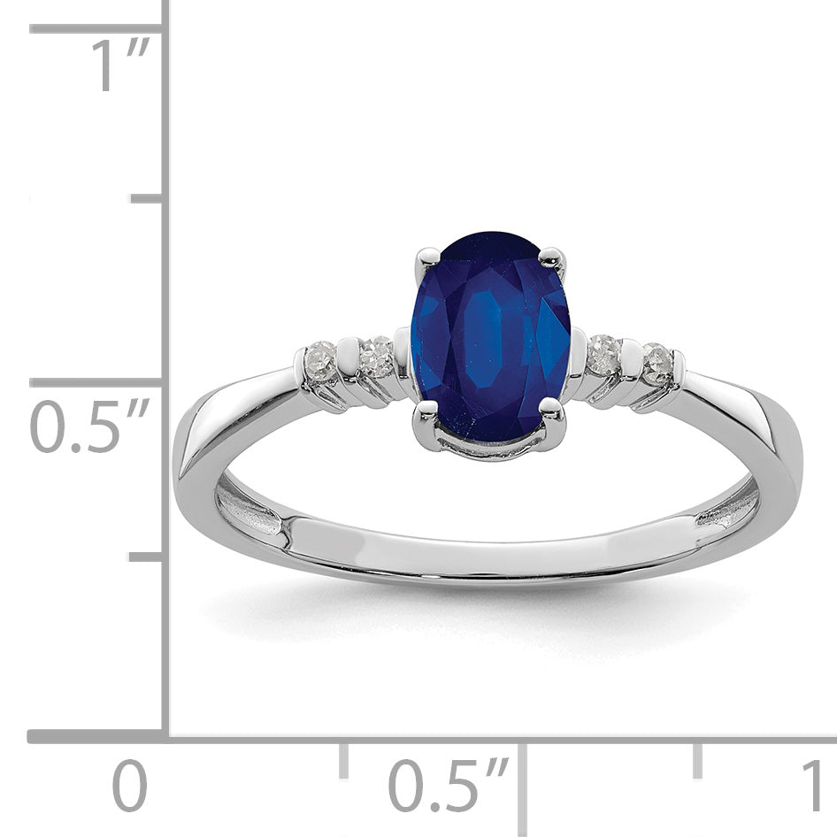 Sterling Silver Rhodium-Plated Plated Diamond & Sapphire Oval Ring