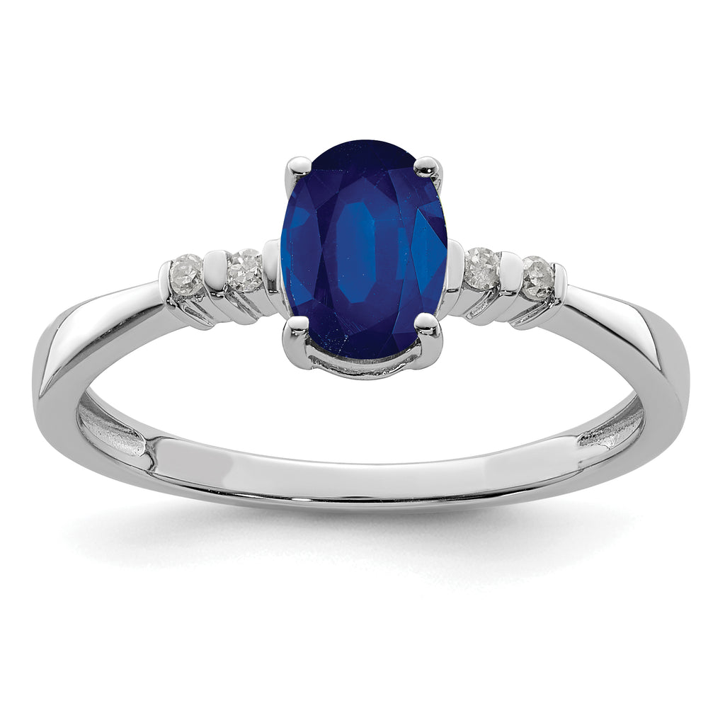 Sterling Silver Rhodium-Plated Plated Diamond & Sapphire Oval Ring