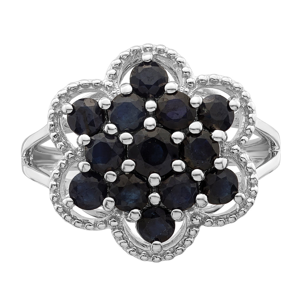Sterling Silver Rhodium-plated Sapphire Flower Ring