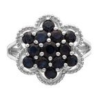 Sterling Silver Rhodium-plated Sapphire Flower Ring
