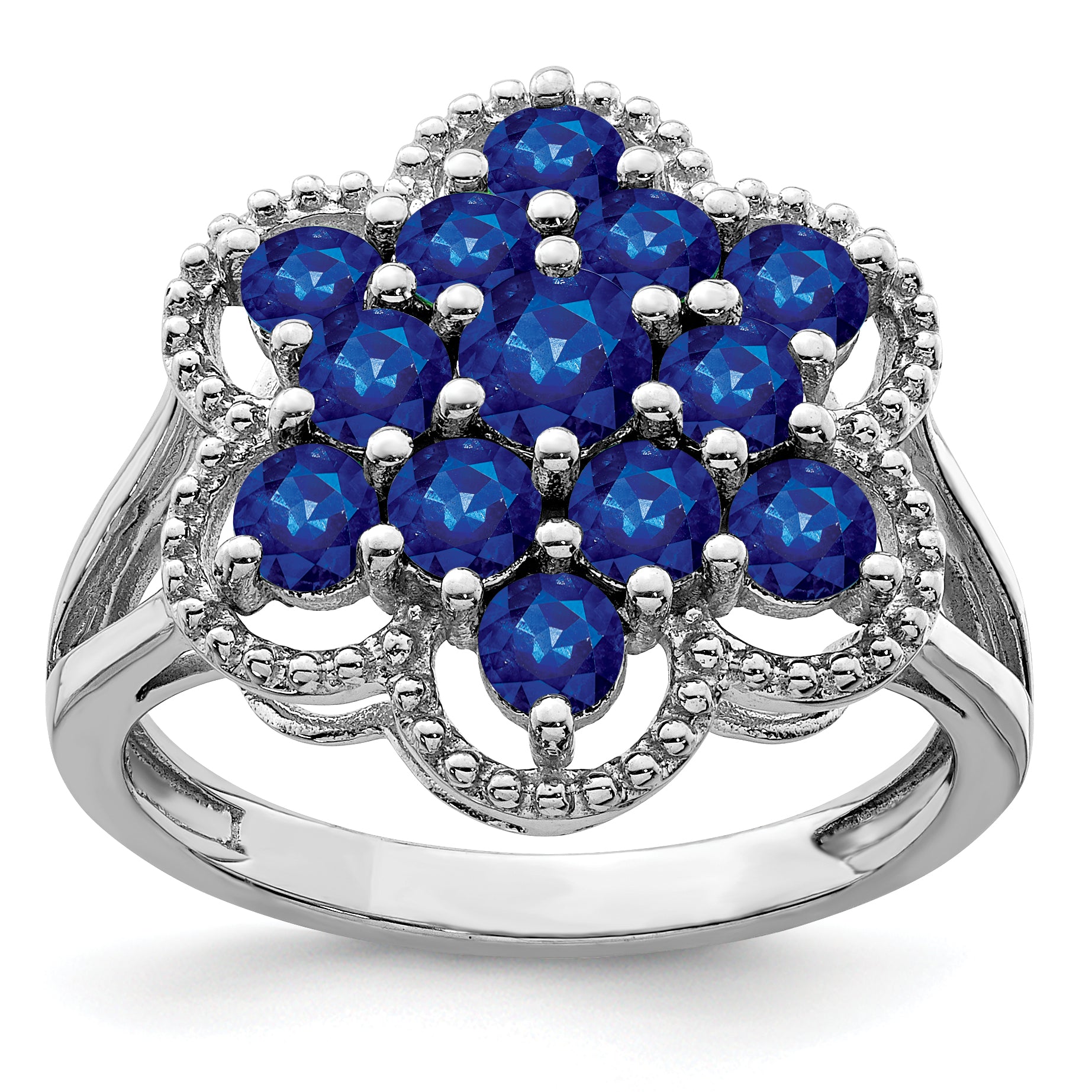 Sterling Silver Rhodium-plated Sapphire Flower Ring Main image