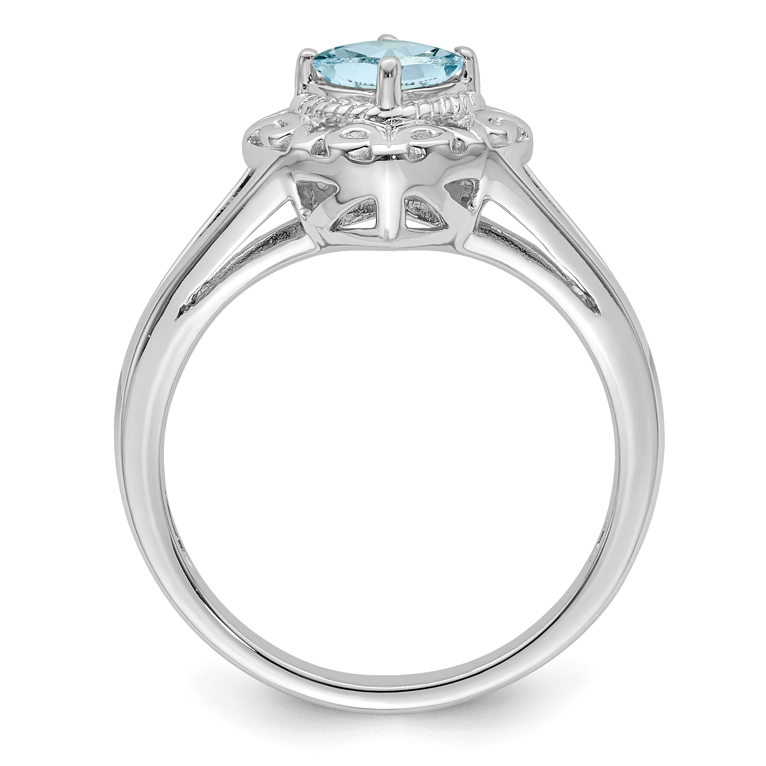 Sterling Silver Rhodium Aquamarine Square Ring Secondary image