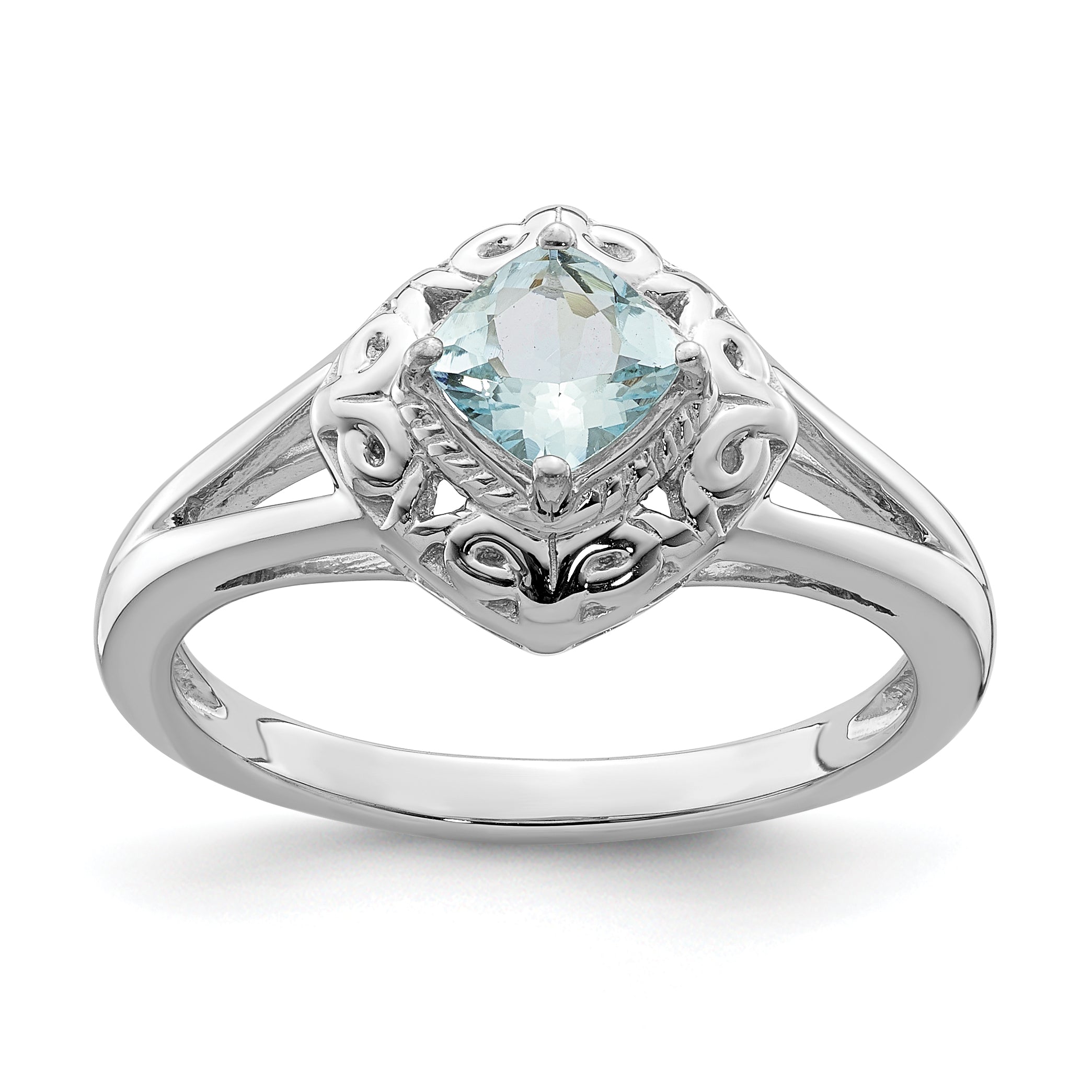 Sterling Silver Rhodium Aquamarine Square Ring Main image