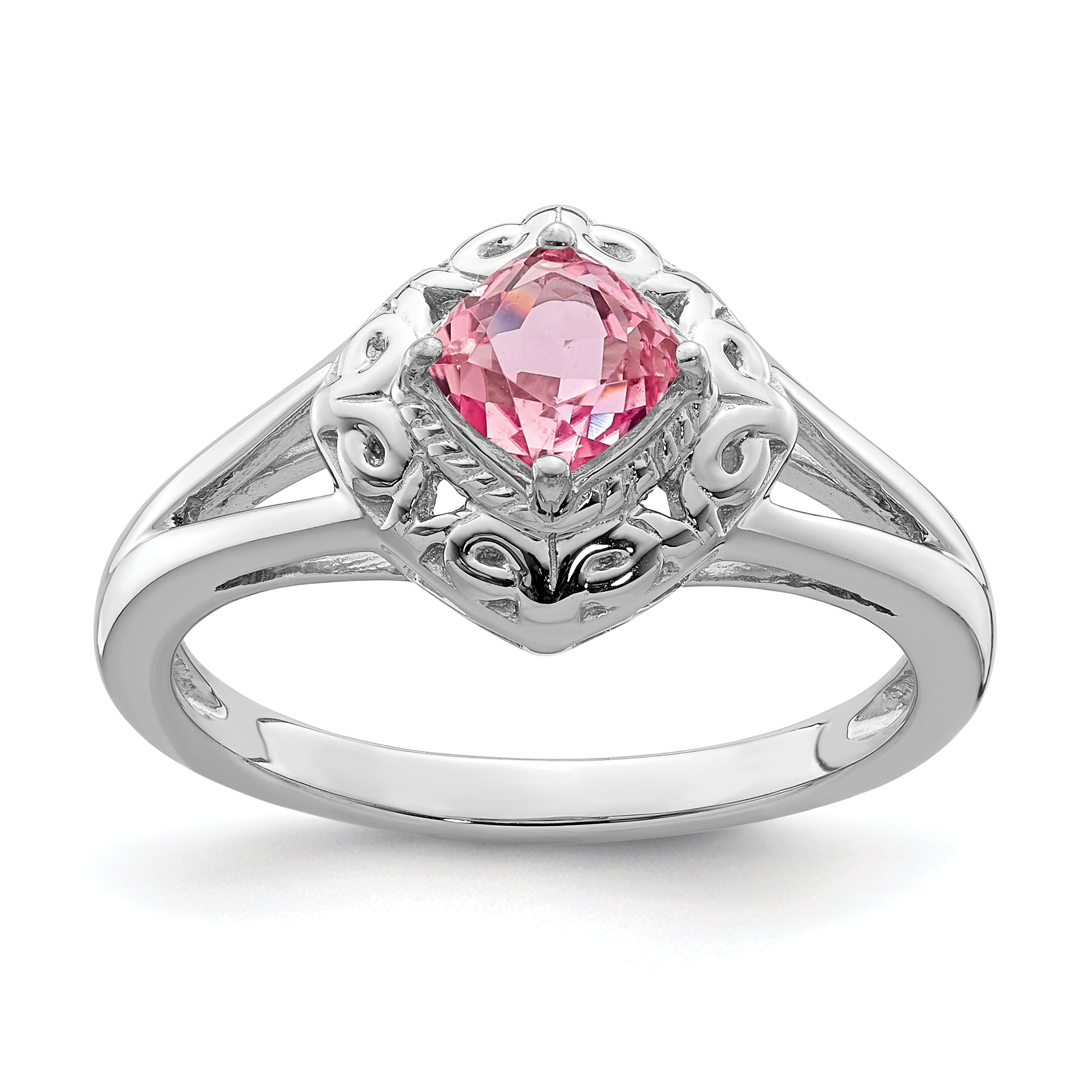 Sterling Silver Rhodium-plated Pink Tourmaline Ring
