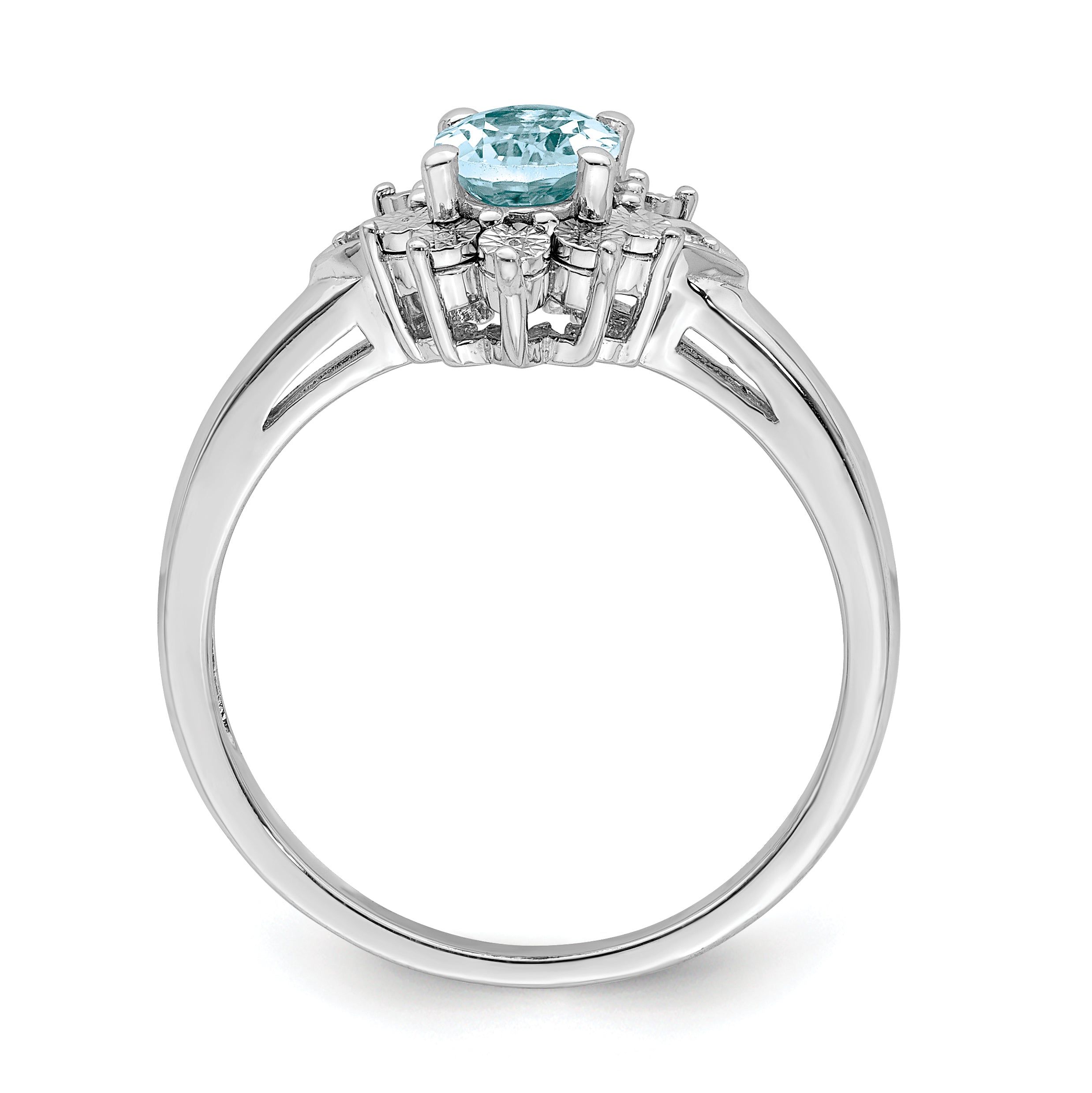 Sterling Silver Rhodium Diam. & Light Blue Topaz Ring