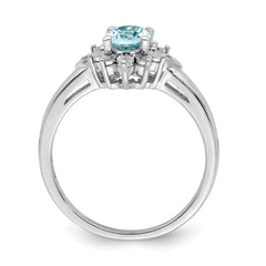 Sterling Silver Rhodium Diam. & Light Blue Topaz Ring