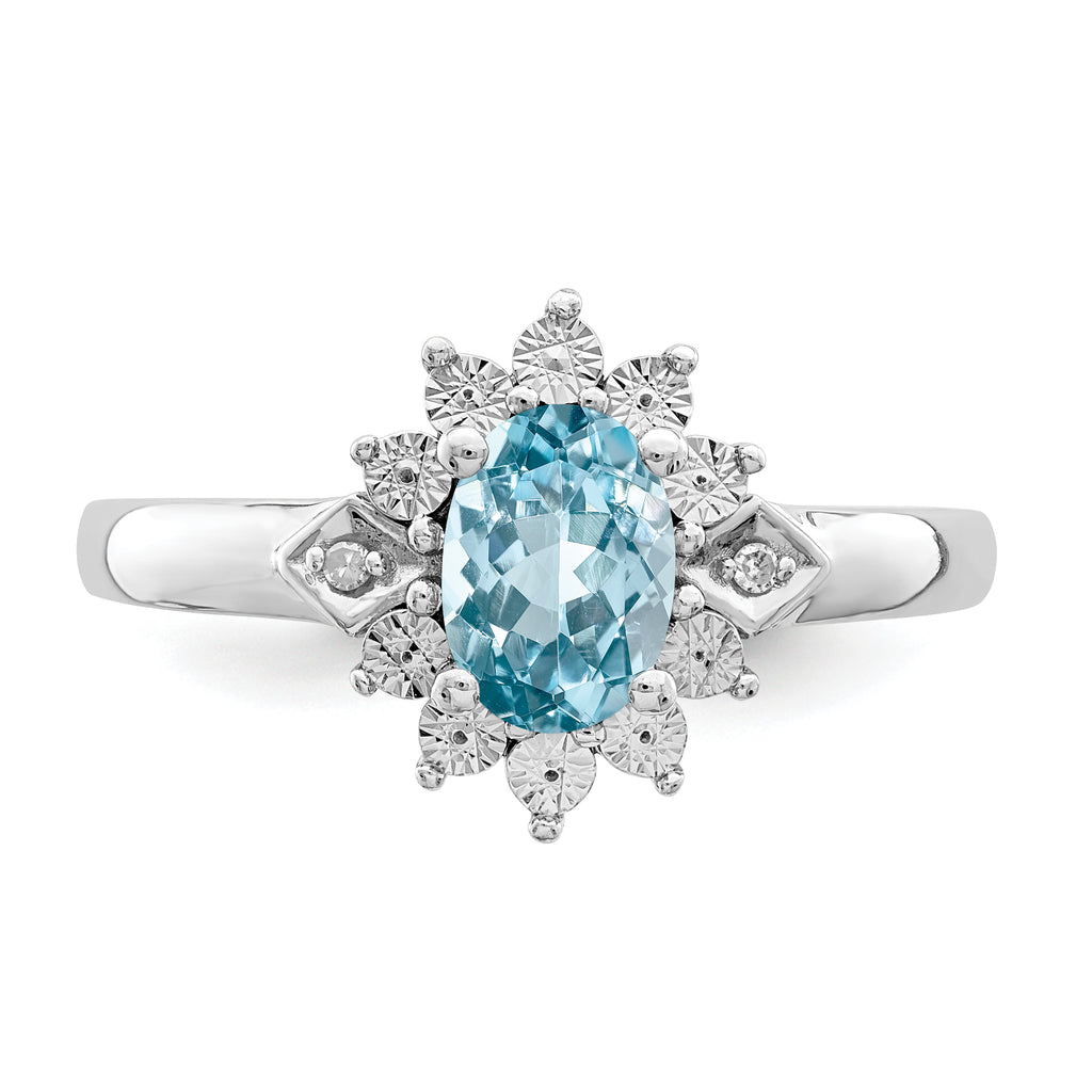 Sterling Silver Rhodium Diam. & Light Blue Topaz Ring