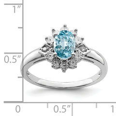 Sterling Silver Rhodium Diam. & Light Blue Topaz Ring