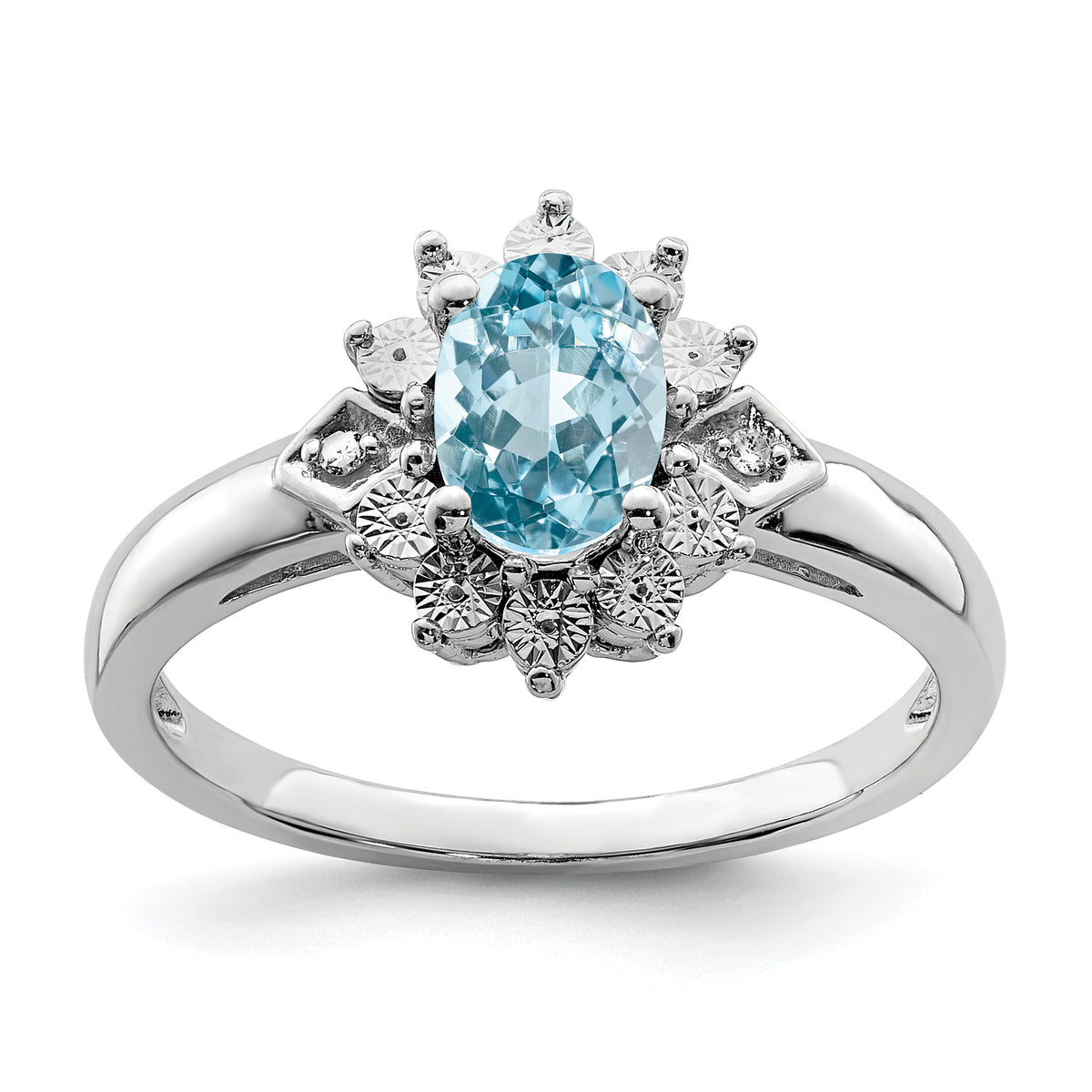 Sterling Silver Rhodium Diam. & Light Blue Topaz Ring