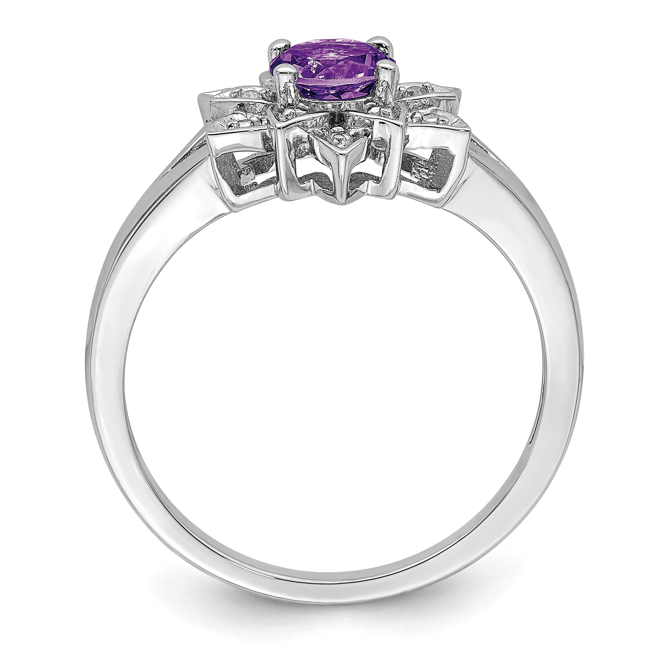 Sterling Silver Rhodium-plated Diamond & Amethyst Ring Secondary image