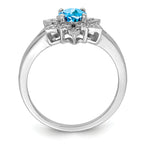 Sterling Silver Rhodium-Plated Diamond and Light Blue Topaz Ring