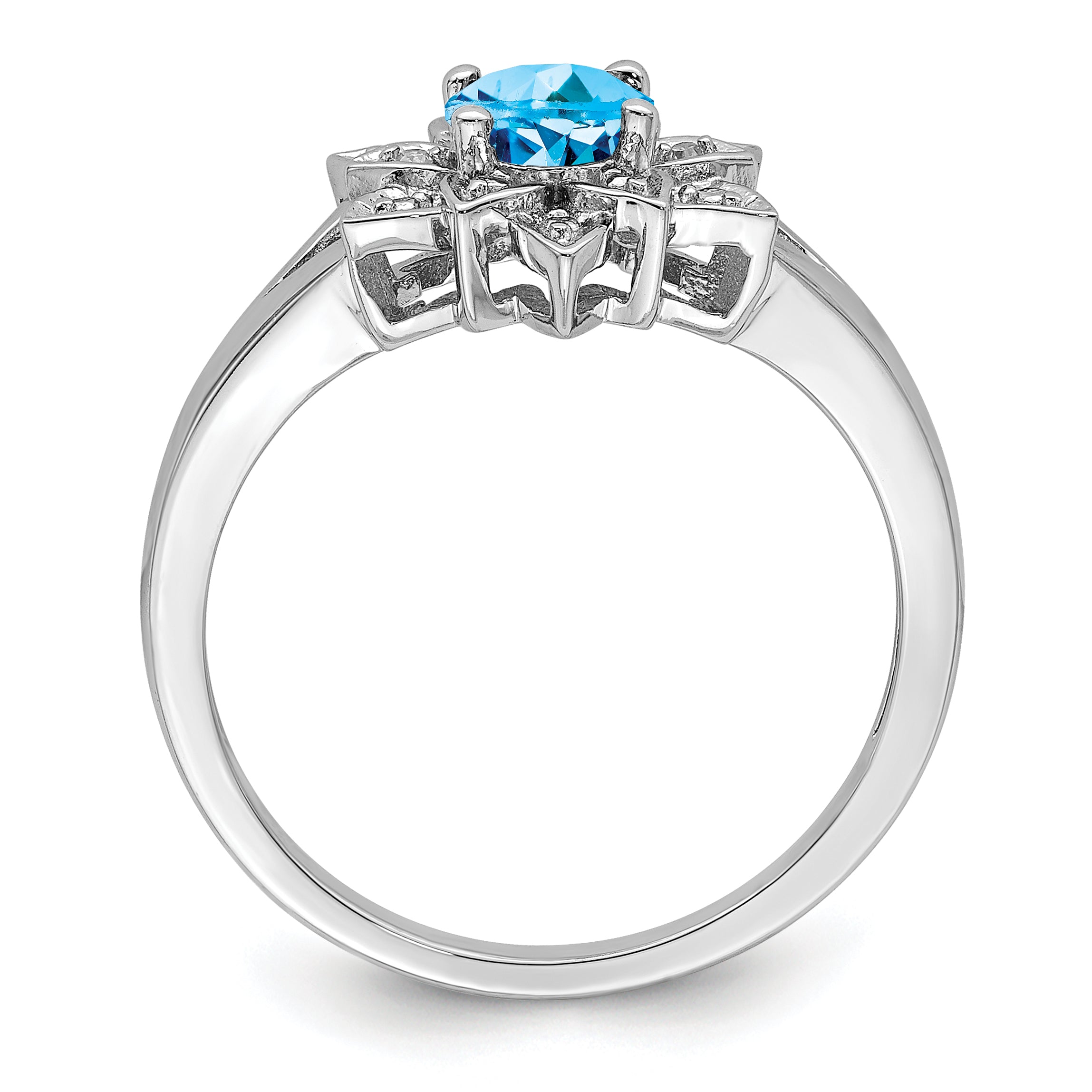 Sterling Silver Rhodium-Plated Diamond and Light Blue Topaz Ring