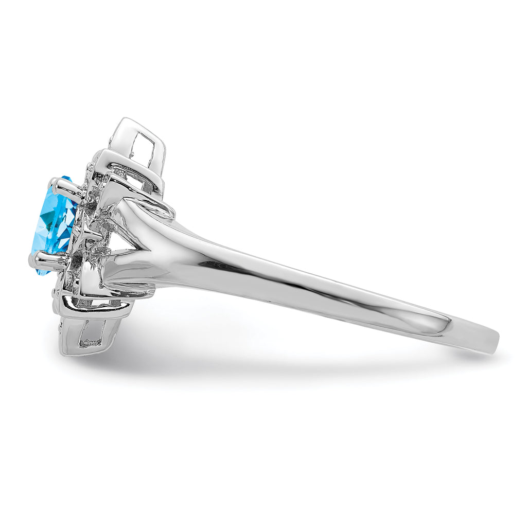Sterling Silver Rhodium-Plated Diamond and Light Blue Topaz Ring