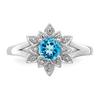 Sterling Silver Rhodium-Plated Diamond and Light Blue Topaz Ring