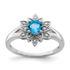 Sterling Silver Rhodium-Plated Diamond and Light Blue Topaz Ring