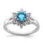 Sterling Silver Rhodium-Plated Diamond and Light Blue Topaz Ring