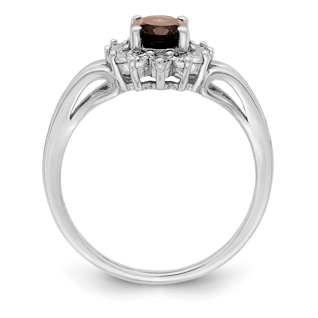Sterling Silver Rhodium-Plated Diamond and Smoky Quartz Ring