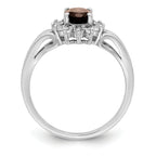 Sterling Silver Rhodium-Plated Diamond and Smoky Quartz Ring