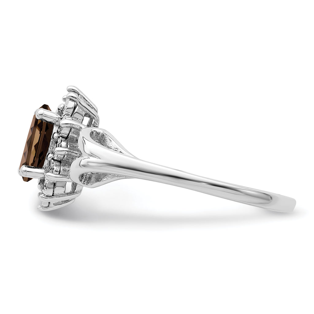 Sterling Silver Rhodium-Plated Diamond and Smoky Quartz Ring