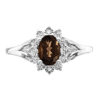 Sterling Silver Rhodium-Plated Diamond and Smoky Quartz Ring
