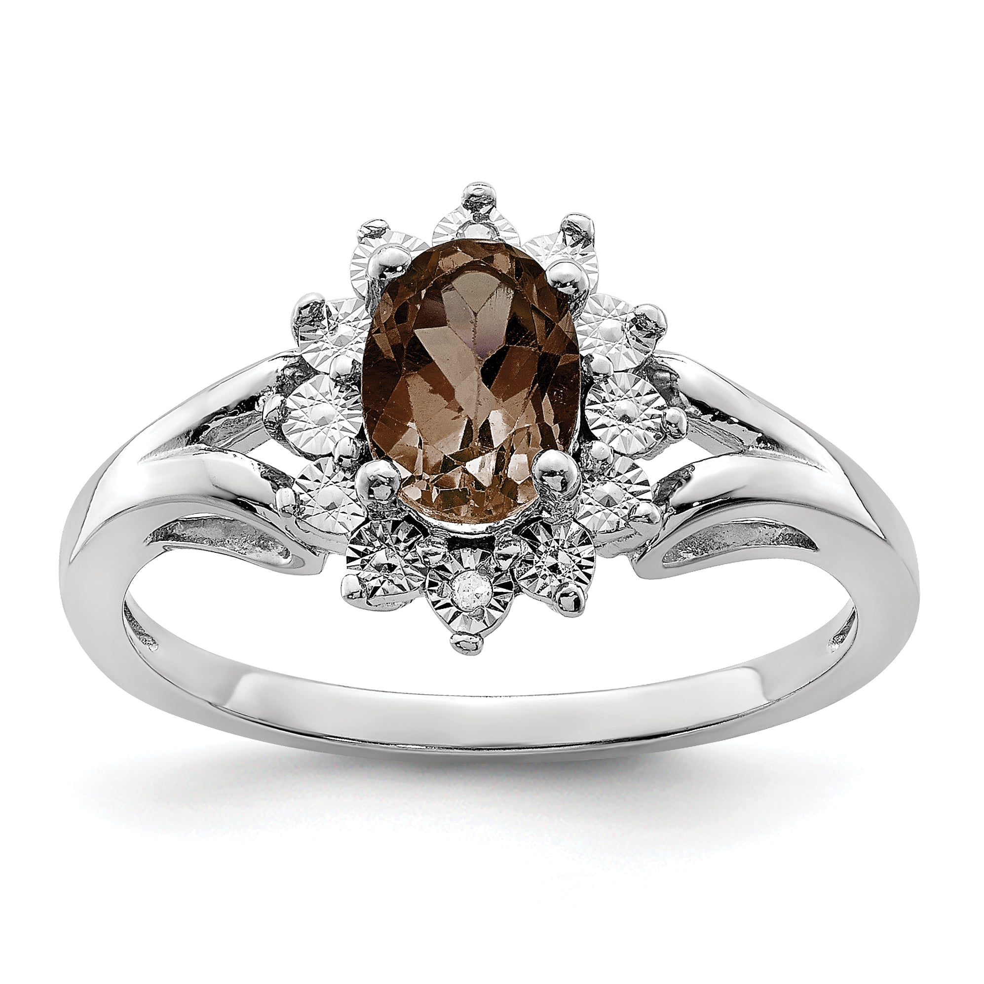 Sterling Silver Rhodium-Plated Diamond and Smoky Quartz Ring Main image