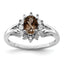 Sterling Silver Rhodium-Plated Diamond and Smoky Quartz Ring