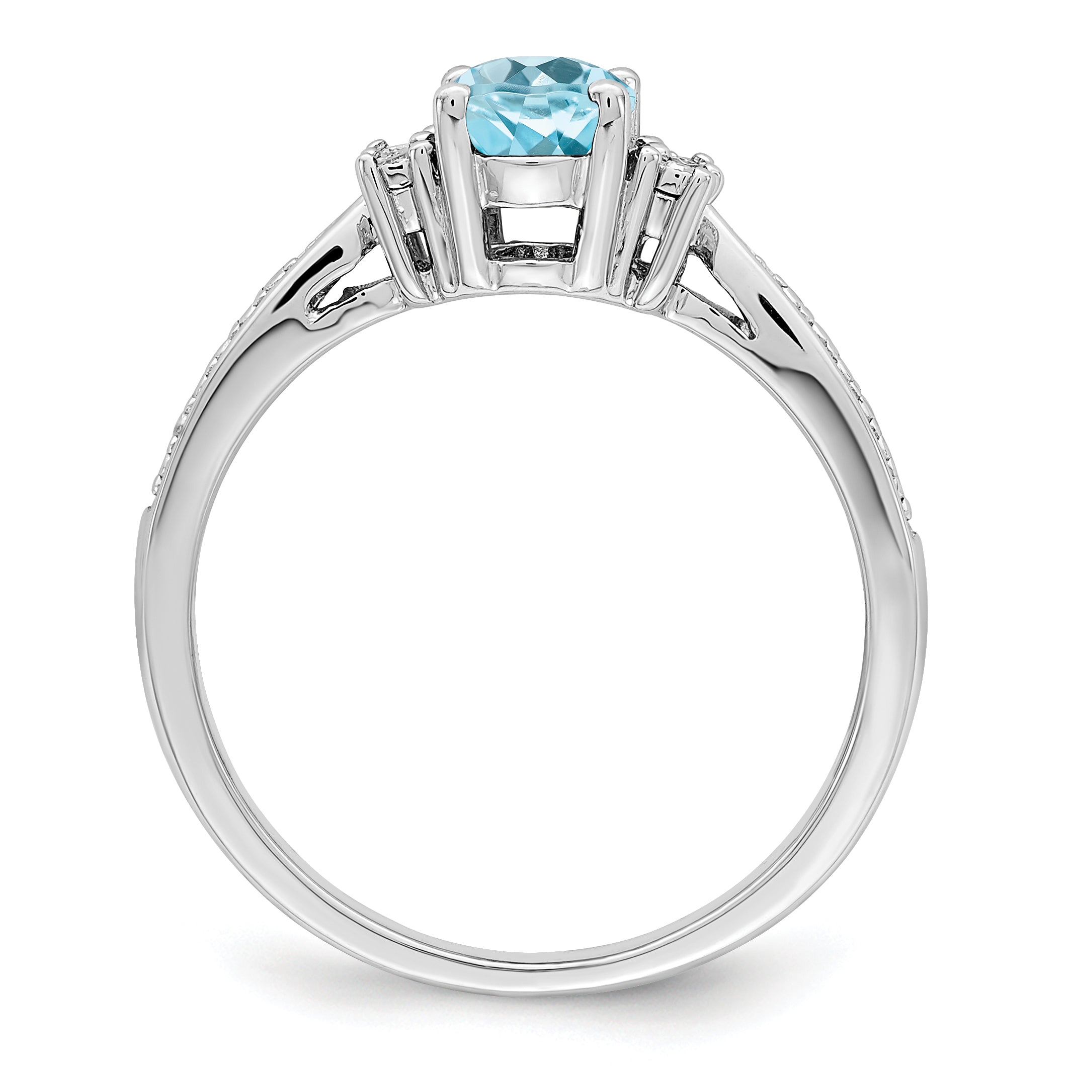 Sterling Silver Rhodium-Plated Diamond and Light Blue Topaz Ring