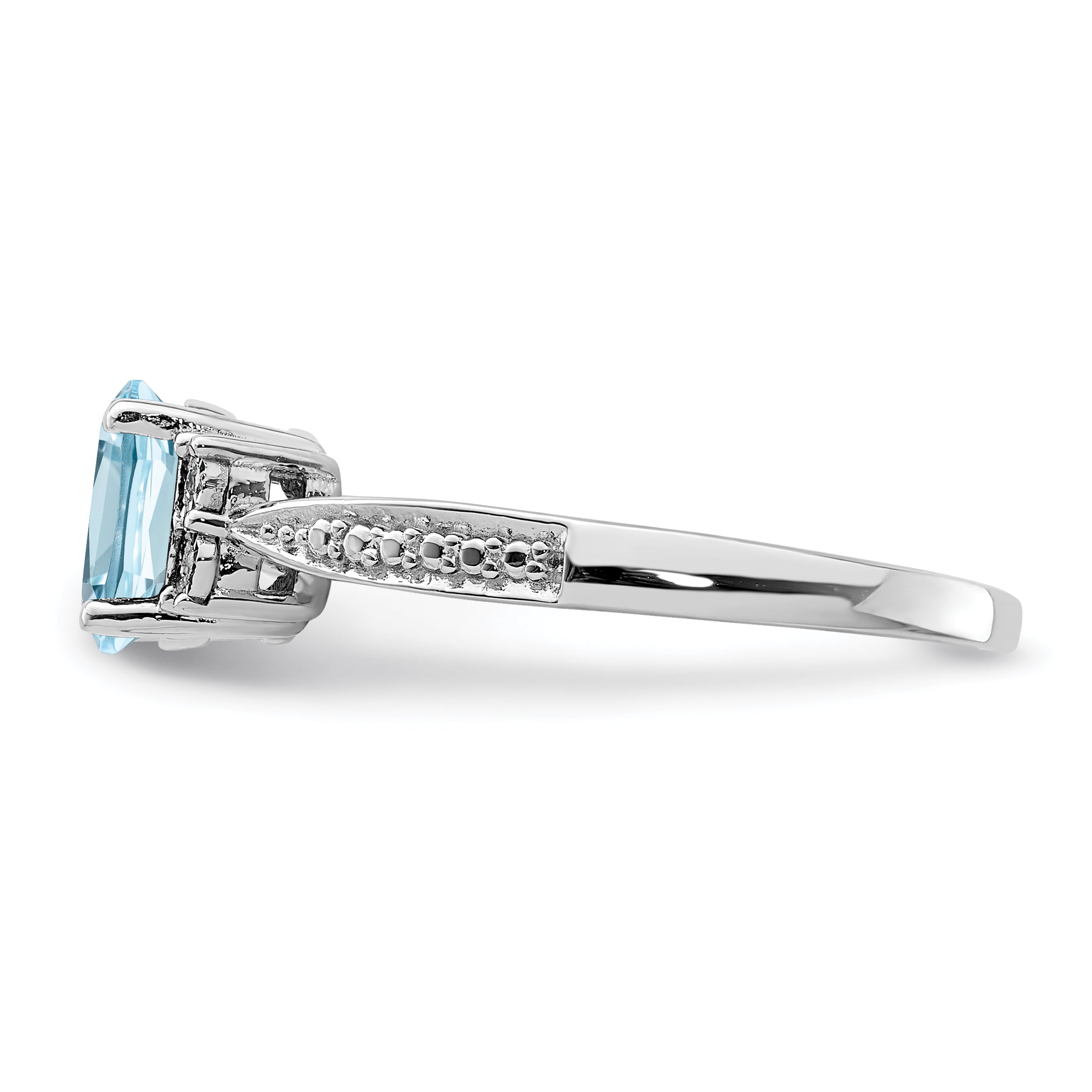 Sterling Silver Rhodium-Plated Diamond and Light Blue Topaz Ring