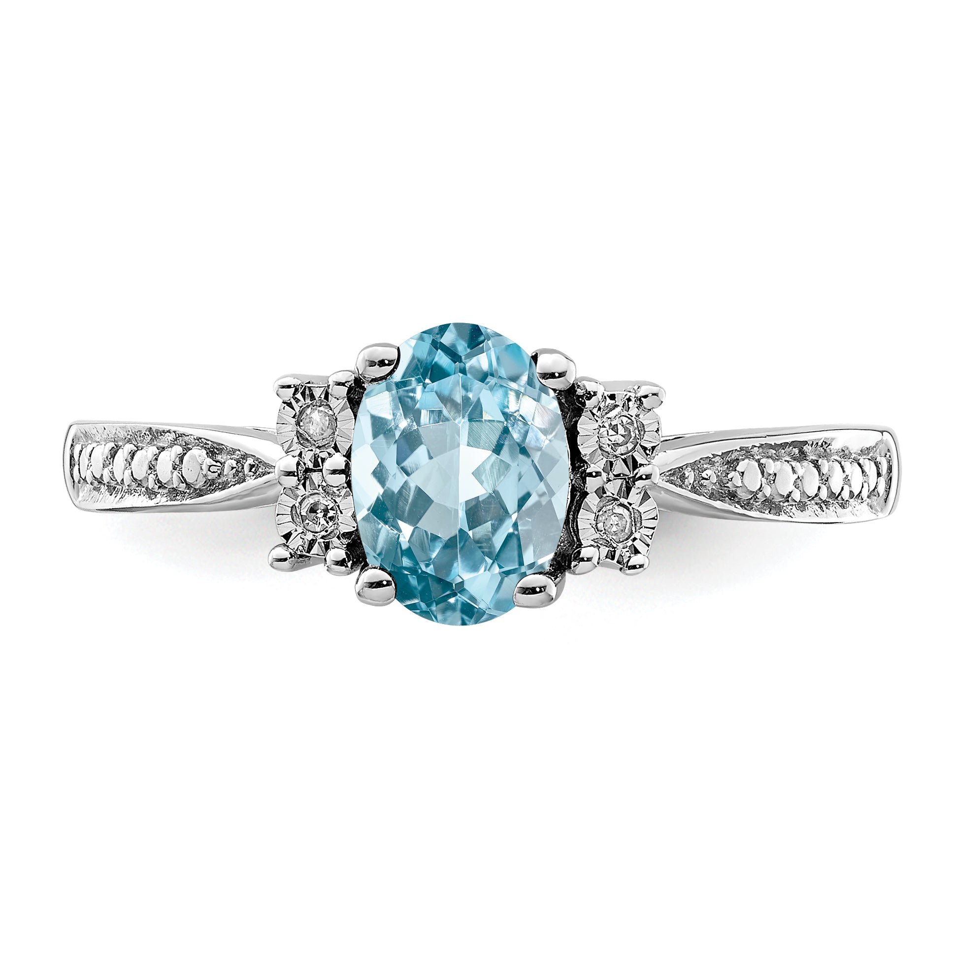 Sterling Silver Rhodium-Plated Diamond and Light Blue Topaz Ring