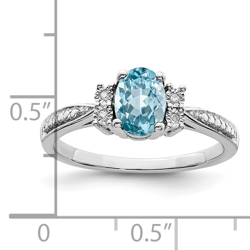 Sterling Silver Rhodium-Plated Diamond and Light Blue Topaz Ring
