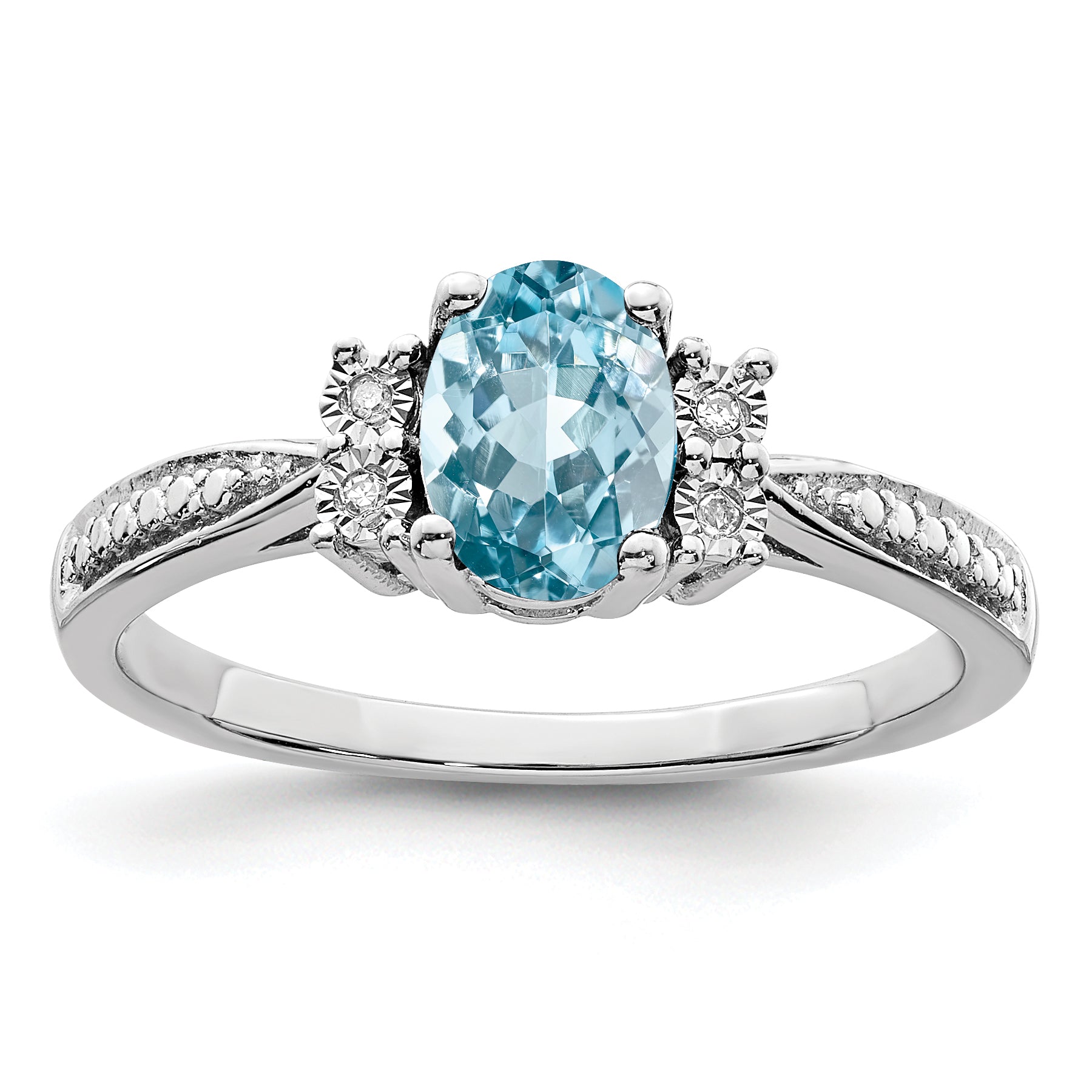 Sterling Silver Rhodium-Plated Diamond and Light Blue Topaz Ring Main image