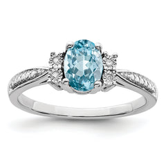 Sterling Silver Rhodium-Plated Diamond and Light Blue Topaz Ring