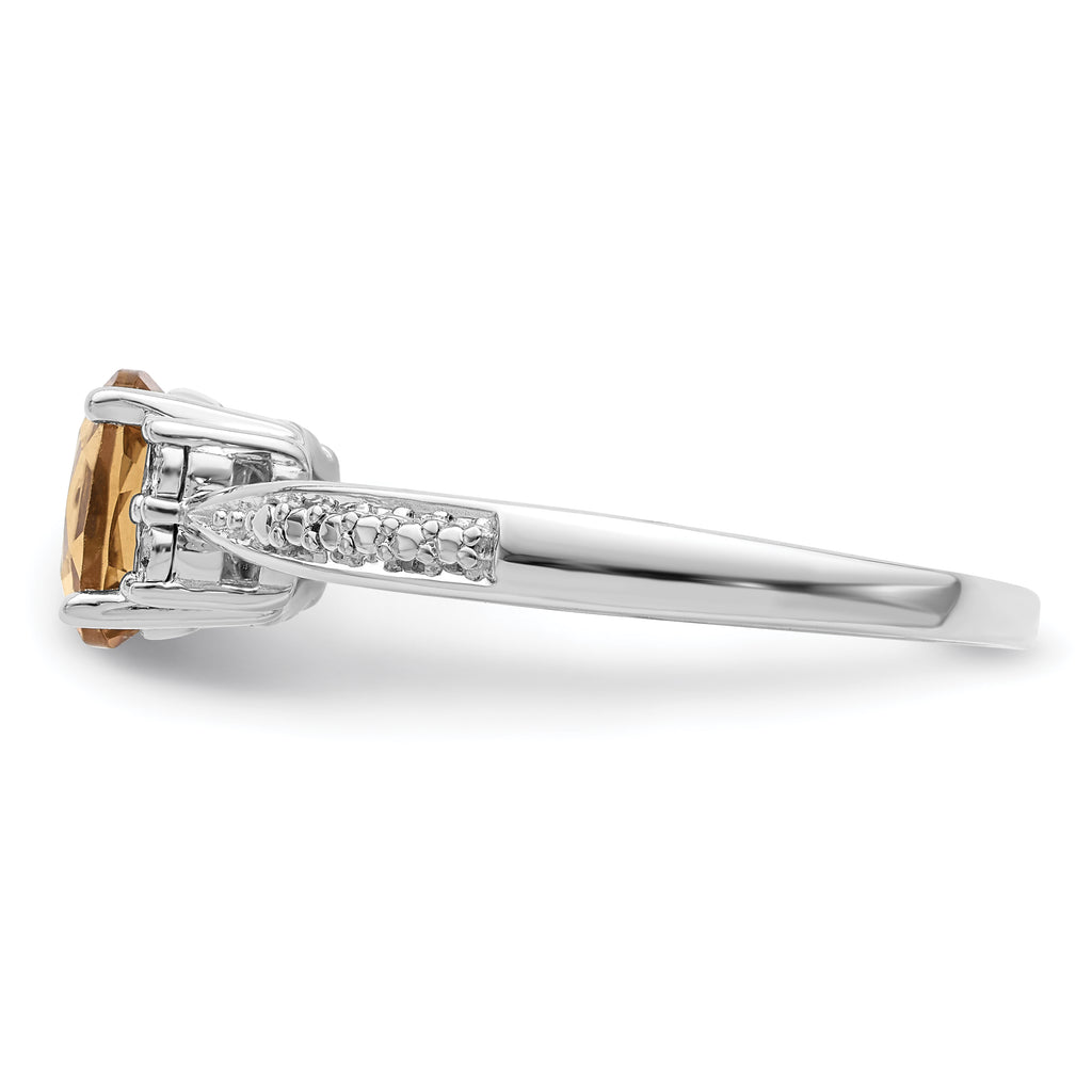 Sterling Silver Rhodium Diam. & Whiskey Quartz Ring