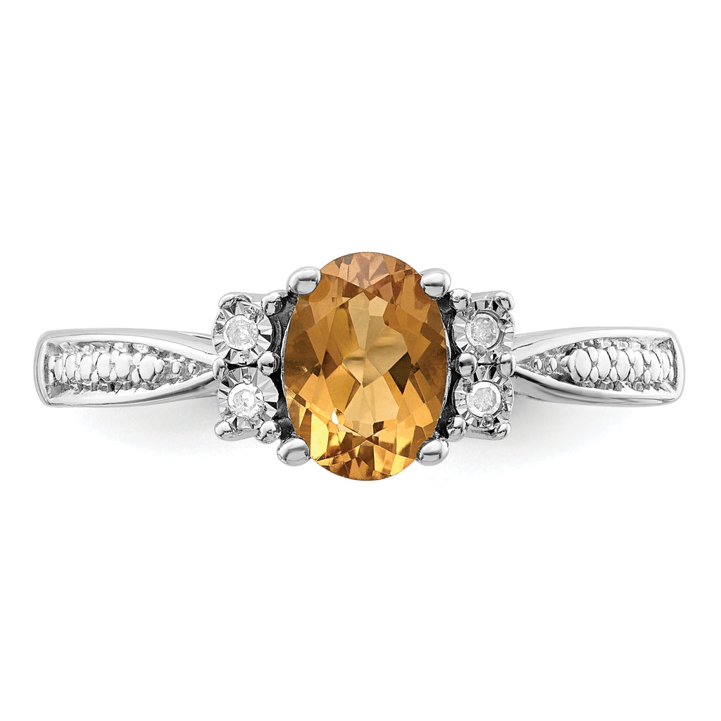 Sterling Silver Rhodium Diam. & Whiskey Quartz Ring