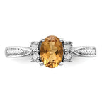 Sterling Silver Rhodium Diam. & Whiskey Quartz Ring
