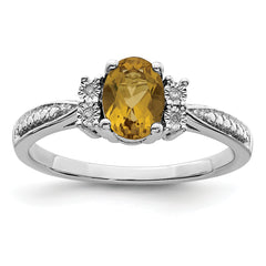 Sterling Silver Rhodium Diam. & Whiskey Quartz Ring