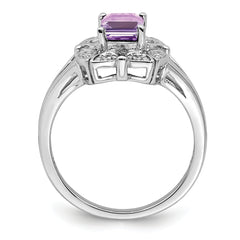 Sterling Silver Rhodium Diam. & Pink Quartz Ring